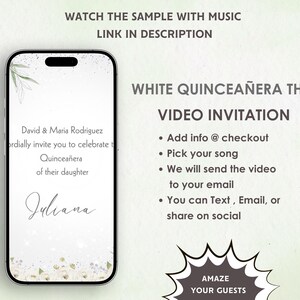 White Quinceañera Video Invitation - Quinceañera Theme Invite - Mis Quince Anos -  Quince 15 Anos Birthday Invite