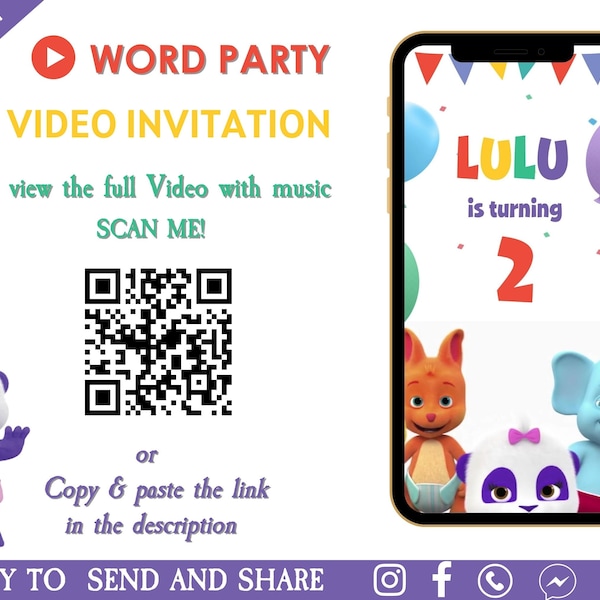 Invitation vidéo d'anniversaire fête des mots - Invitation enfants fête des mots - Invitation animation vidéo fête des mots - Invitation thème fête des mots