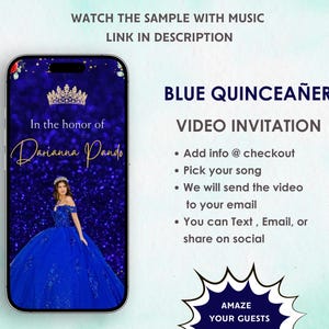 Royal Blue Quinceanera Video Invitation - Quinceanera Royal Blue Floral Invite - Mis Quince Anos - Quince 15 Anos Birthday Invite