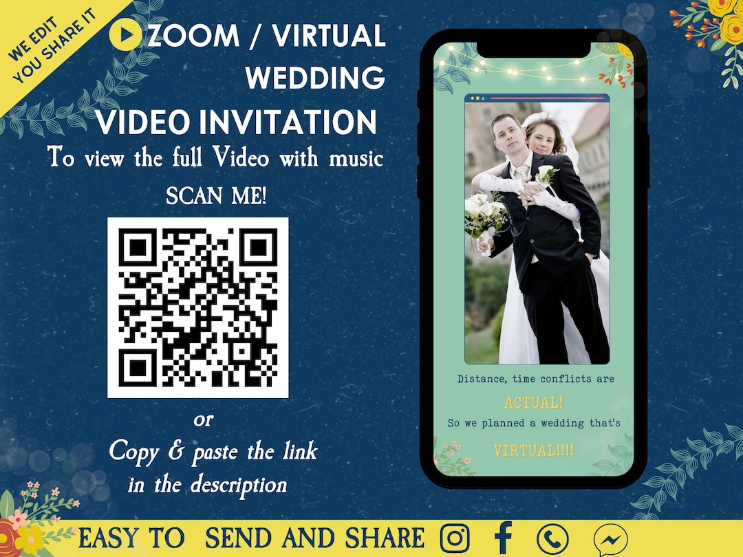 Zoom Virtual Wedding Video Invitation Zoom Wedding Invite Virtual