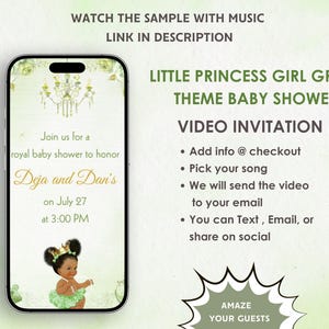 Little Princess Baby Shower Video Invitation - Our Little Princess Is On The Way - Little Princess Green Theme Baby Shower Digital Invite