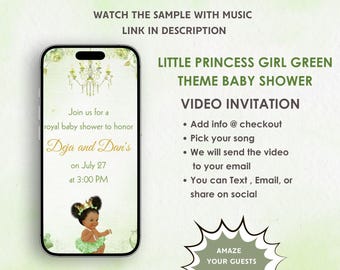 Little Princess Baby Shower Video Invitation - Our Little Princess Is On The Way - Little Princess Green Theme Baby Shower Digital Invite