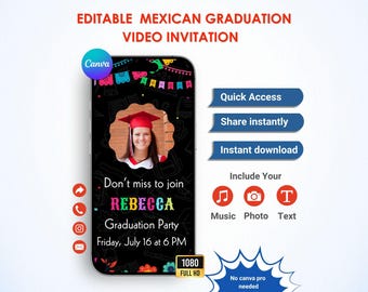 Invitación de graduación mexicana - Invitación de graduación con temática de fiesta mexicana - Invitación de graduación con temática mexicana para la promoción de 2025