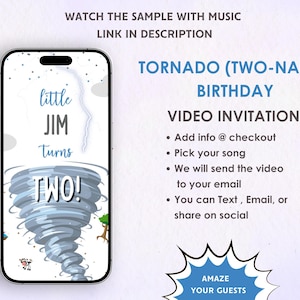 Invitación de fiesta de cumpleaños de Tornado Boy - Invitación de cumpleaños de Two-Nado Boy - Invitación de cumpleaños para niños - Invitación de segundo cumpleaños de Storm Chaser