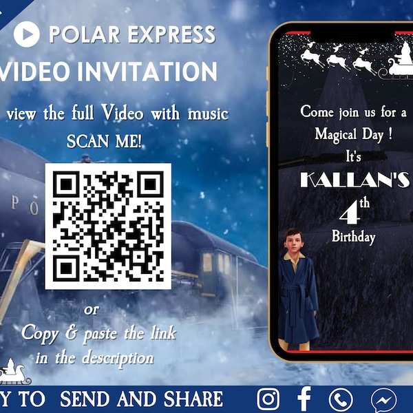 Polar Express Birthday Video Invitation - Winter Train Birthday Invitation - Holiday Party Invite - Polar Express Train Theme Party Invite