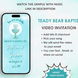 Teddy Bear Baptism Video Invitation - Personalized Baby Baptism Template - Sweet Teddy Bear Baptism - Teddy Bear Theme Baptism Invite