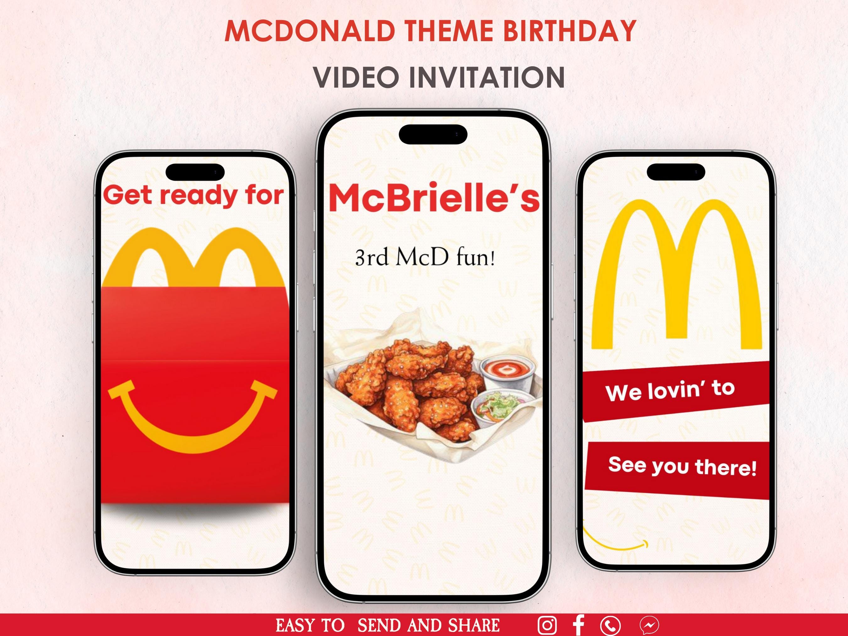Mcdonald's Happy Meal Birthday Invitation - Cheeseburger, Fries and ...
