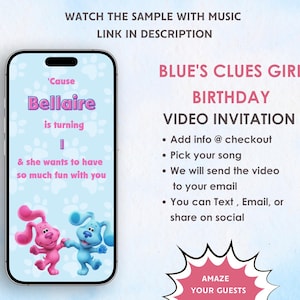 Blue's Clues Girl Birthday Video Invitation - Blues Clues Girl Invitation - Blues Clues Party Invite - Blues Clues And You