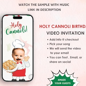 Convite de aniversário do Holy Cannoli - Convite de aniversário personalizado para crianças - Convite com tema de festa de aniversário do Holy Cannoli italiano