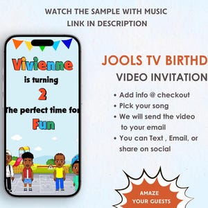 Jools Tv Birthday Video Invitation - Kids Tv Digital Party Invitation - Jools Tv Theme Kids Birthday Party Invite