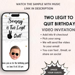 Two Legit Boy Birthday Video Invitation - Two Legit To Quit 2nd Birthday Invite - Hip Hop 2nd Birthday - Two Legit Theme Party Invite