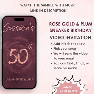 Sneaker Birthday - Rose Gold & Plum Sneaker Birthday Video invitation - Sneaker Theme Digital Birthday Party Invite