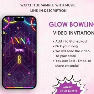 Glow Bowling Video Invitation - Neon Glow Bowling Birthday Invite -  Strike Up Glowing Bowling Birthday Invite - Bowling Theme Party Invite
