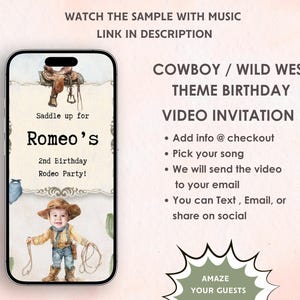 Invito video di compleanno con tema cowboy del selvaggio West - Invito personalizzato per bambini con volto da cowboy - Invito digitale per festa di compleanno a tema cowboy del selvaggio West