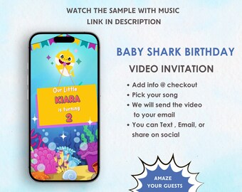 Baby haai video-verjaardagsuitnodiging - digitale uitnodiging baby haai verjaardagsfeestje - uitnodiging voor ons kleine babyfeestje - thema-uitnodiging babyhaai