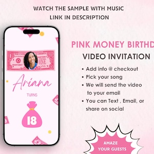 Pink Money Birthday Invitation -  Girl Birthday Invitation - Money Party In The Ciity - Pink Money Theme Invitation