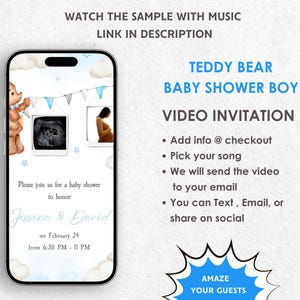 Invito video per baby shower Teddy Bear Boy - Il nostro invito per baby shower Baby Bear Boy - Invito digitale per baby shower Bearly Bear Boy