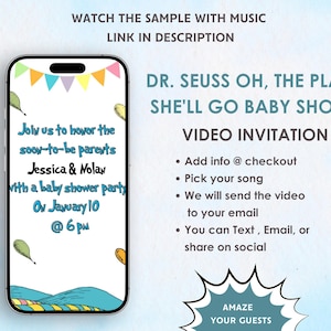 Dr. Seuss Oh, The Places She'll Go Baby Shower Invitation - The Places She'll Go Baby Shower Digital Invitation - Dr. Seuss Theme Invite