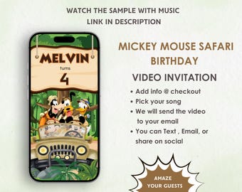 Mickey Safari Video Invitation - Mickey Safari Birthday Invite - Drive-by Mickey Mouse Invitation - Mickey Safari Theme Party Invite