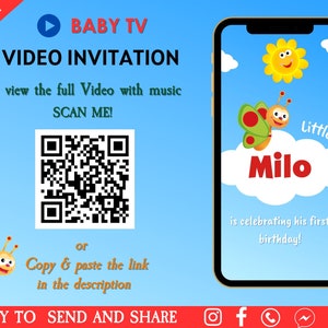 Invito video di compleanno per Baby TV - Invito digitale per festa di compleanno per bambini Baby TV - Invito per festa di compleanno a tema Baby TV