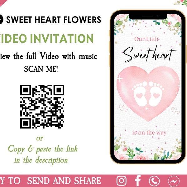 Sweetheart Flower Baby Shower Invitation - Sweetheart Flower Invite - Our Little Sweetheart Baby Shower Invite - Valentine Baby Shower