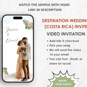 Destination Wedding Video Invitation -  Flying High On Loves Wings -  Destination Theme Costa Rica Wedding DIgital Invite - Save the date