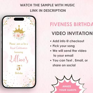 Invitation vidéo d'anniversaire de Fiveness - son Royal Fiveness Invitation - Invitation 5e anniversaire de la princesse Fiveness - Invitation d'anniversaire Royal Fiveness