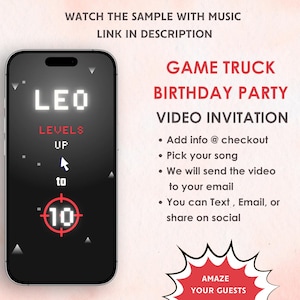 Game Truck Birthday Video Invitation - Game Truck Birthday Party Digital Invitation - Game Truck Theme  Birthday Party Invite
