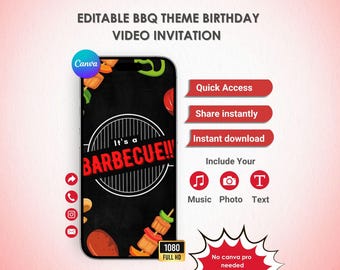 BBQ Birthday Party Invitation - Barbecue Birthday Invite - Barbecue Party Invite - Barbecue Theme Party Invite - Digital Invite