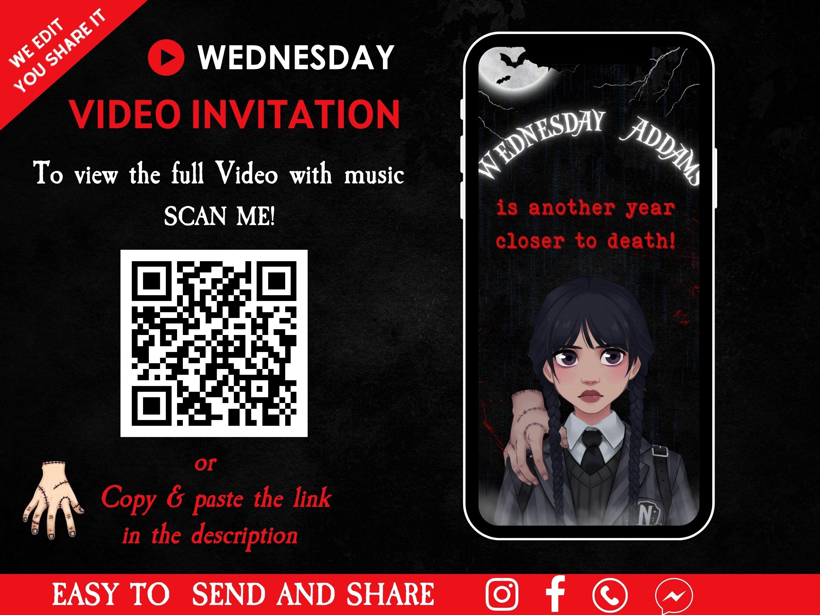 Wednesday Birthday Invitation Wednesday Addams Birthday Invite Wednesday Addams Theme Party Invite