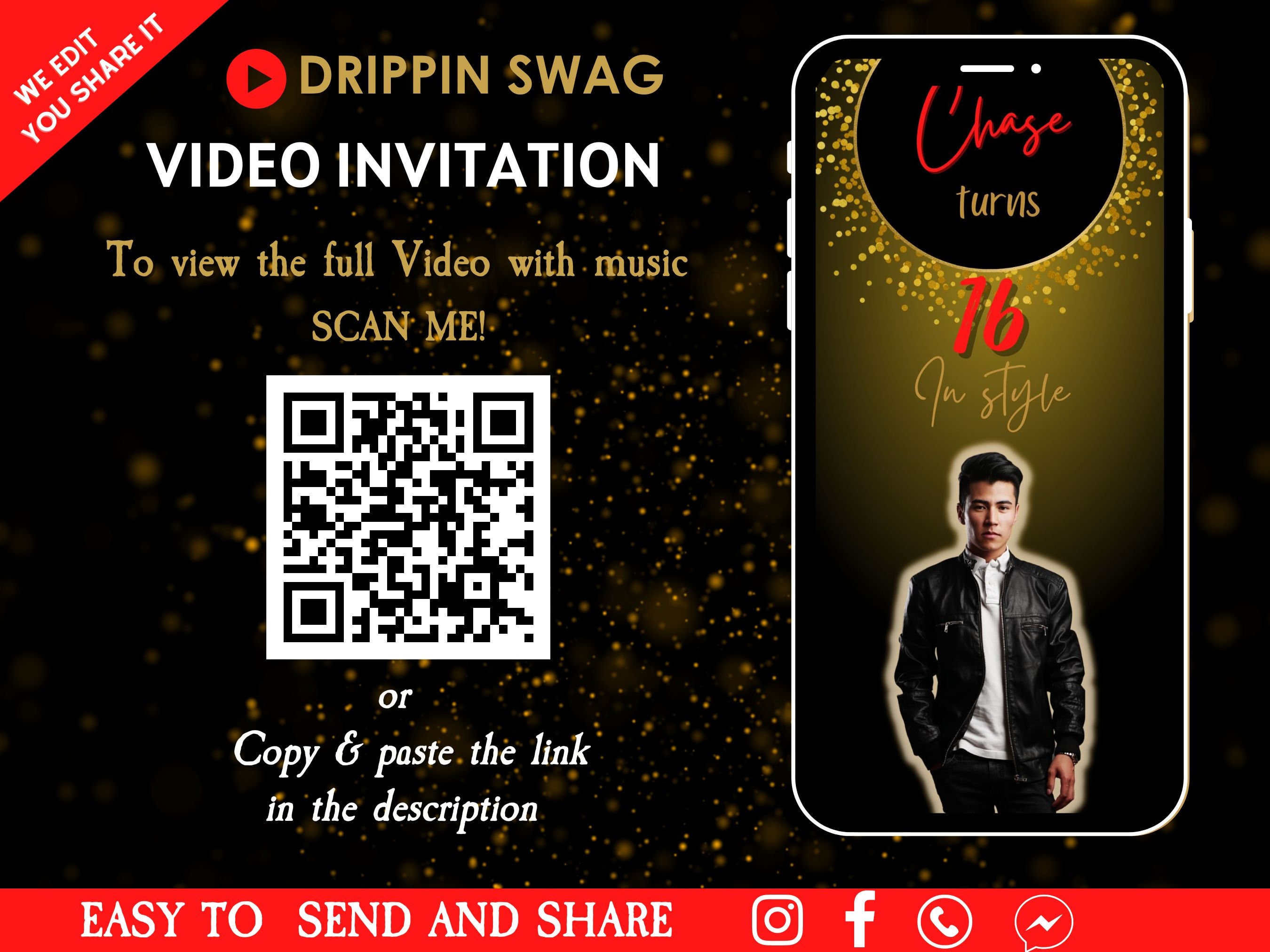 Swag Gold Birthday Video Invitation Swag Birthday Invitation Drippin in Birthday Swag Invitation