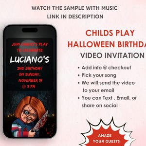 Childs Play Halloween Birthday Invitation - Chucky Birthday  Video Invite -  Chucky Halloween Theme Invite - Chucky Digital Invitation