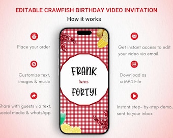 Craw Fish Birthday Invitation | Canva Template | Instant Download | Pastel Birthday eInvite