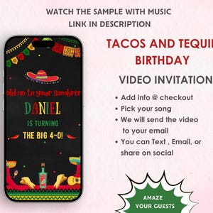 Tacos and Tequila Birthday Video Invitation - Fiesta Birthday Party Invite - Fiesta Theme Party Invite - Fiesta Tacos, Tequila Party Invite