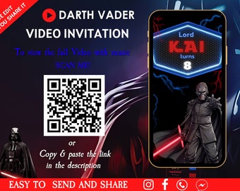 Darth Vader Birthday Video Invitation - Star Wars Birthday Invitation - Digital Kids Party Invitation - Darth Vader Theme Party Invite