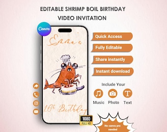 Shrimp Boil Birthday Video Invitation - Shrimp Good Time Boil Invite - Shrimp Boil Theme Birthday Party Digital Invite