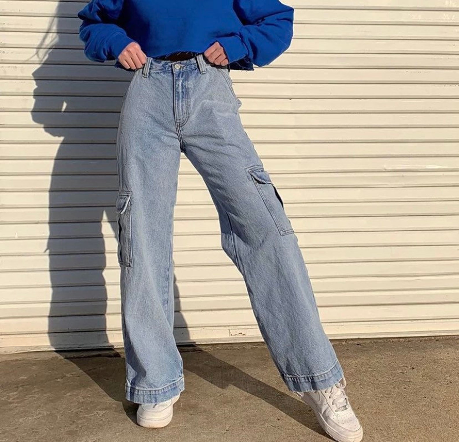 Trousers jeans cargo pants blue y2k baggy kawaii | Etsy