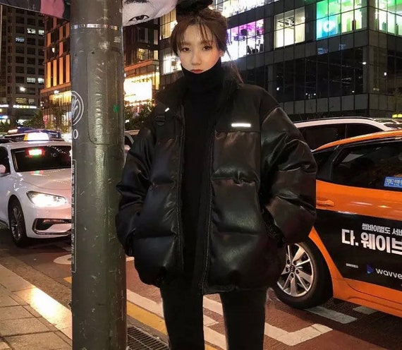 Puffer coat jacket black loose womens winter clothing | Etsy