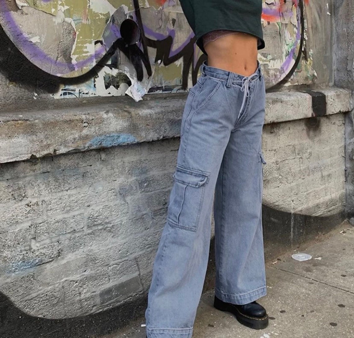 Trousers jeans cargo pants blue y2k baggy kawaii Etsy