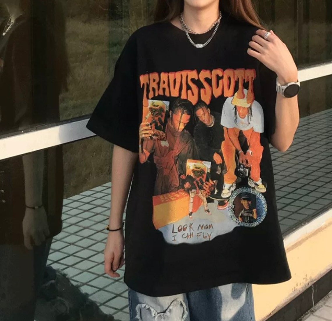 Travis scott graphic tee top t-shirt black white | Etsy
