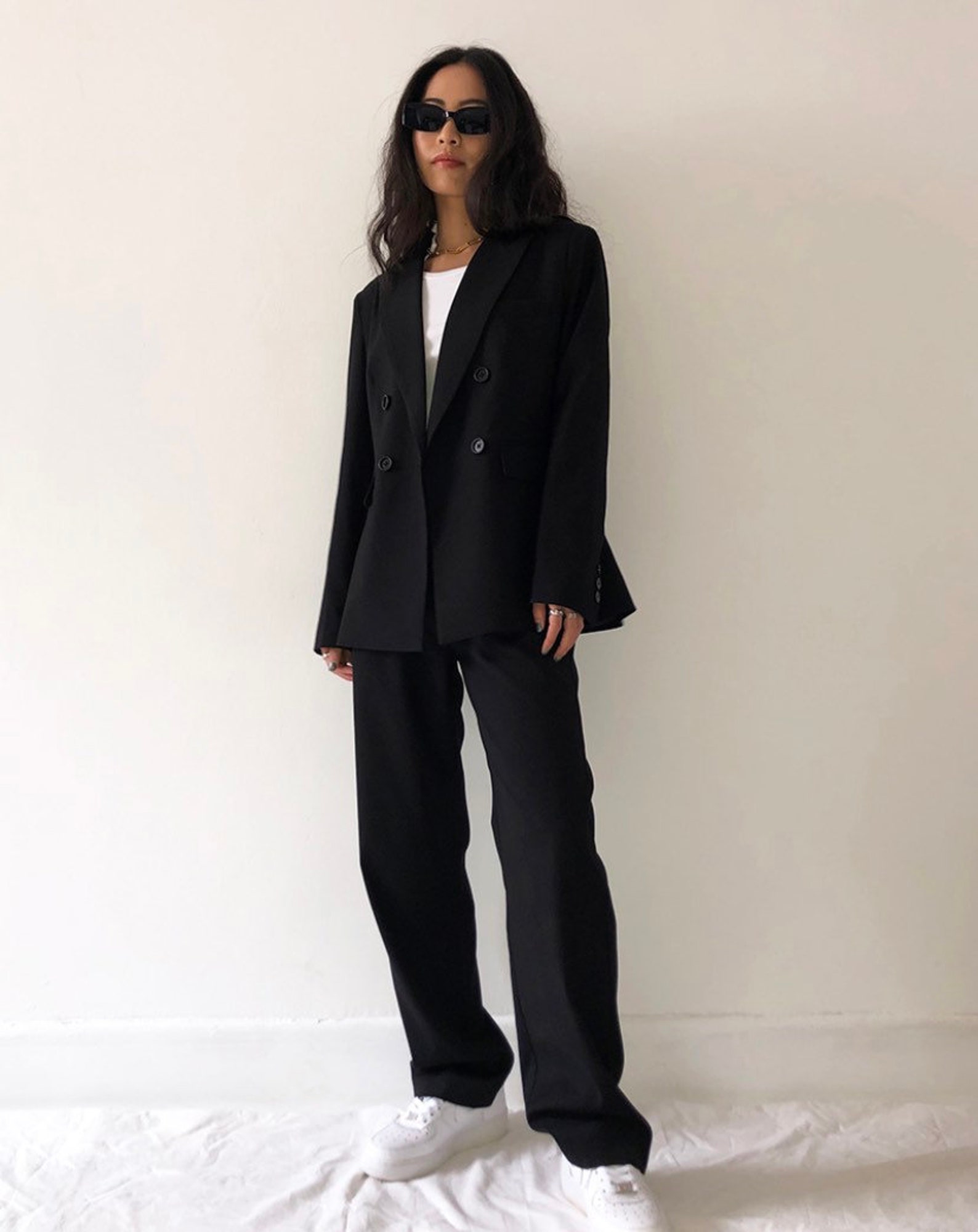 Trousers black baggy formal cute suit straight full Etsy
