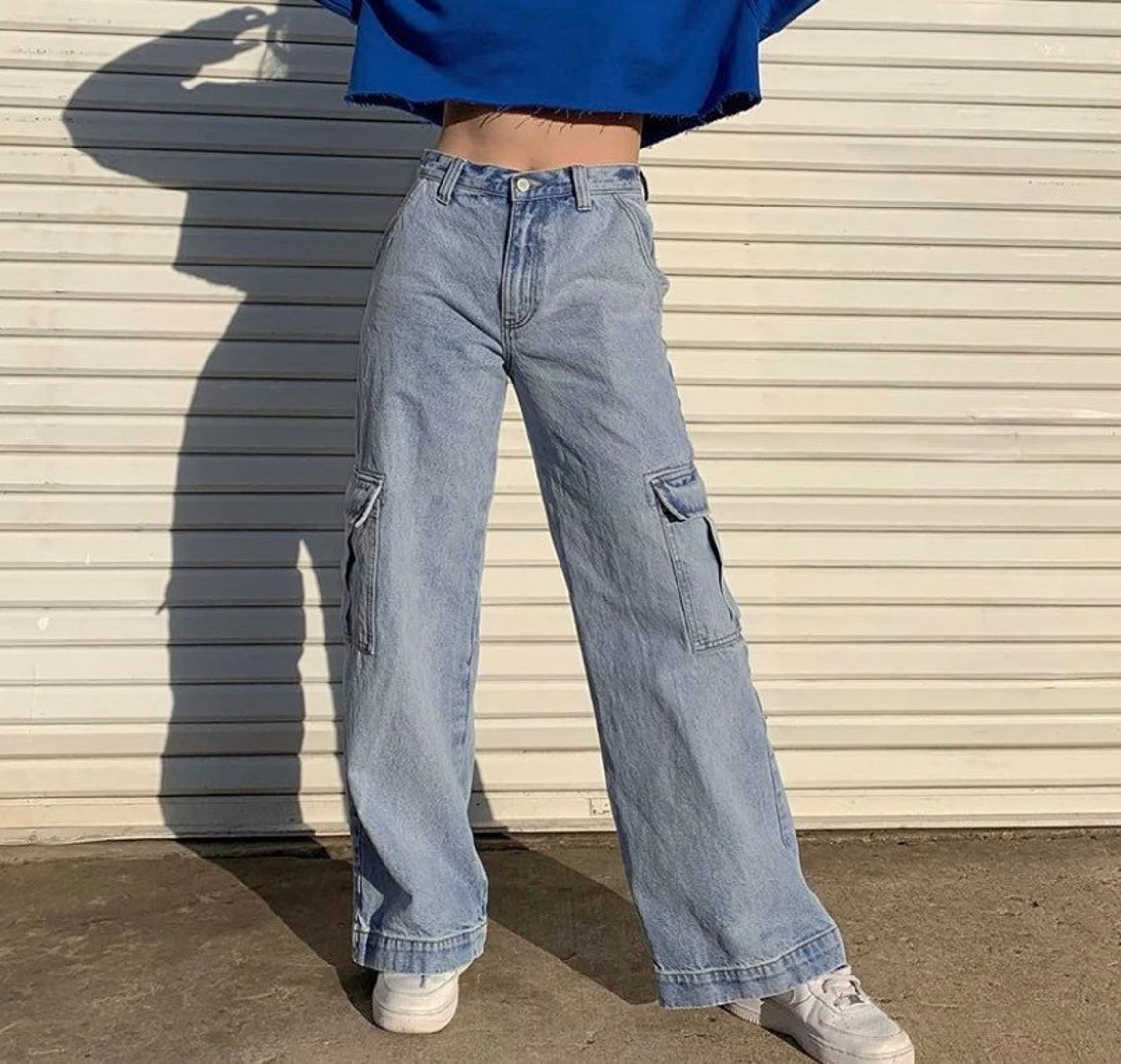 Trousers jeans cargo pants blue y2k baggy kawaii | Etsy