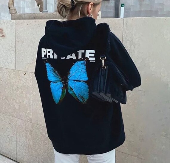 Hoodie butterfly private logo blue pink yellow black | Etsy