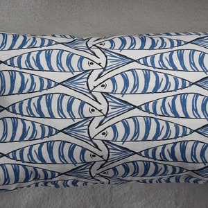 Blue Fish Cushion, Handmade, Rectangular Coastal Cushion, Nautical Decor, Fish Lumbar Pillow