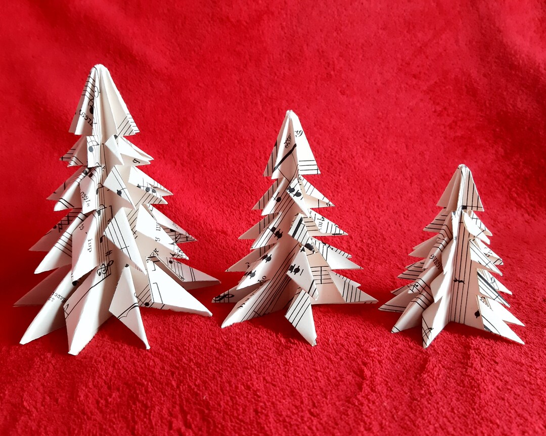 Origami Vintage Music Paper Christmas Trees Set of 3 Etsy