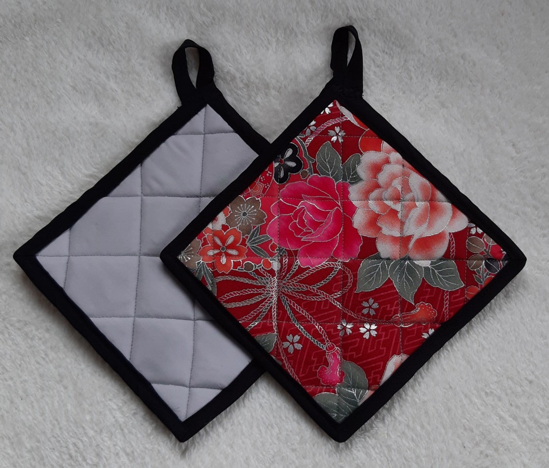 Floral Pot Holder Quilted Red Handmade Etsy UK
