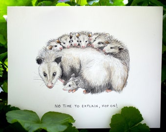 Possum mom and her cute baby possums, original watercolor painting