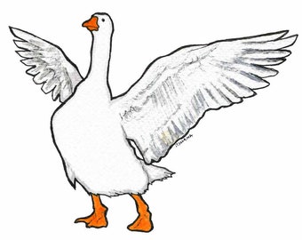 Goose spreading its wings, original painting