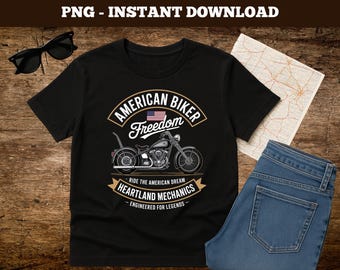 Vintage Motorcycle PNG: American Biker Sublimation Design (Instant Download)