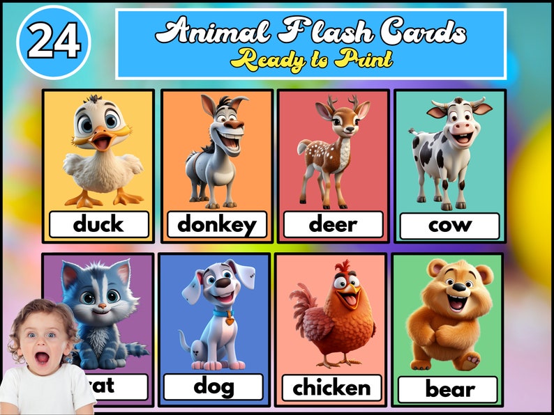Animal Flash Cards for Kids Flashcards for Kindergarten Etsy